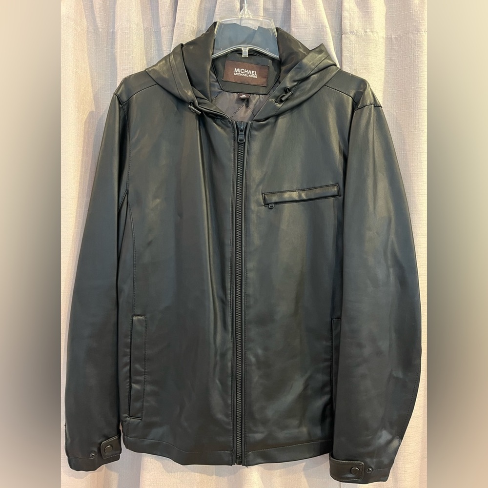 Michael Kors faux leather hooded jacket